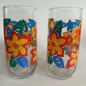 Vintage 1980's Libbey Tropical Flower Glass Set of 2
